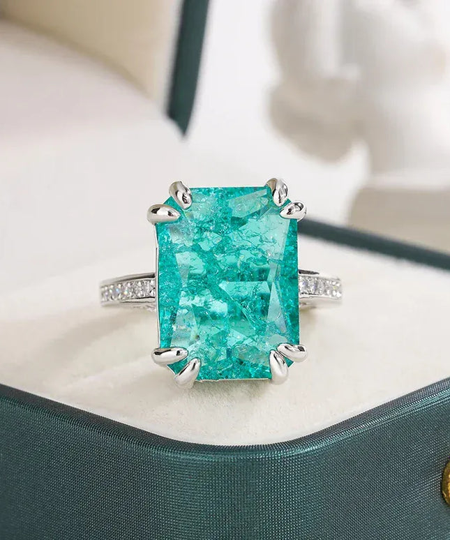 Dropshipman KissIcon 925 Silver Plated Blue Green Moissanite Ring - Luxe