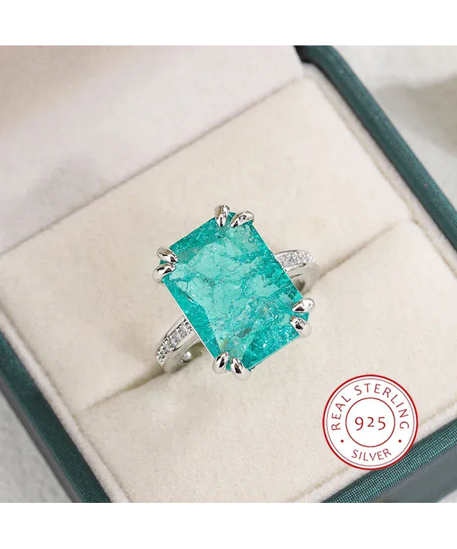 Dropshipman KissIcon 925 Silver Plated Blue Green Moissanite Ring - Luxe
