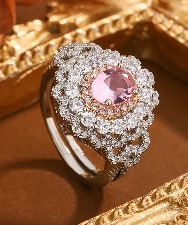 Dropshipman KissIcon 925 Silver Plated Pink Zircon Ring - Adjustable