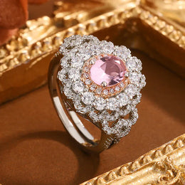 Dropshipman KissIcon 925 Silver Plated Pink Zircon Ring - Adjustable