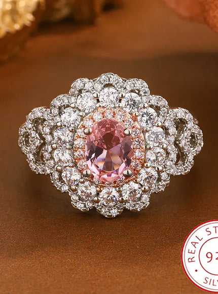 Dropshipman KissIcon 925 Silver Plated Pink Zircon Ring - Adjustable