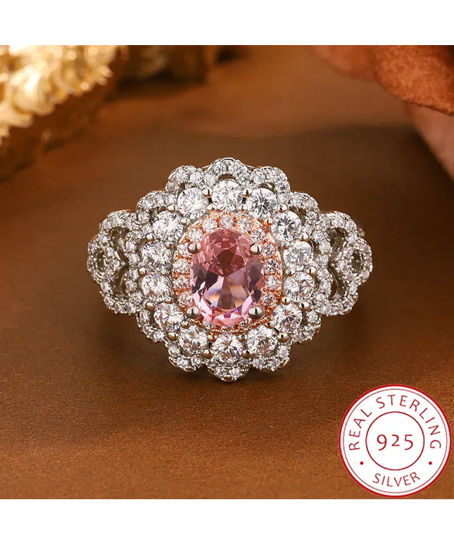 Dropshipman KissIcon 925 Silver Plated Pink Zircon Ring - Adjustable