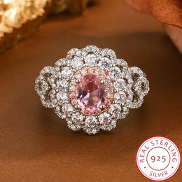 Dropshipman KissIcon 925 Silver Plated Pink Zircon Ring - Adjustable