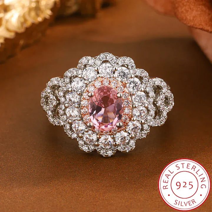 KissIcon 925 Silver Plated Pink Zircon Ring - Adjustable