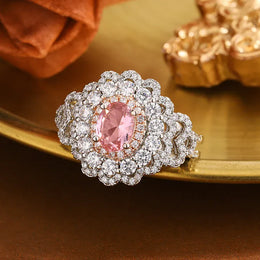 Dropshipman KissIcon 925 Silver Plated Pink Zircon Ring - Adjustable