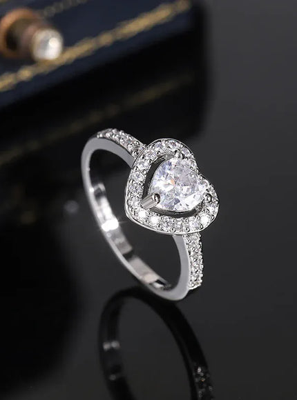 KissICON KissIcon 925 Silver Plated Ring For Women Heart Zircon