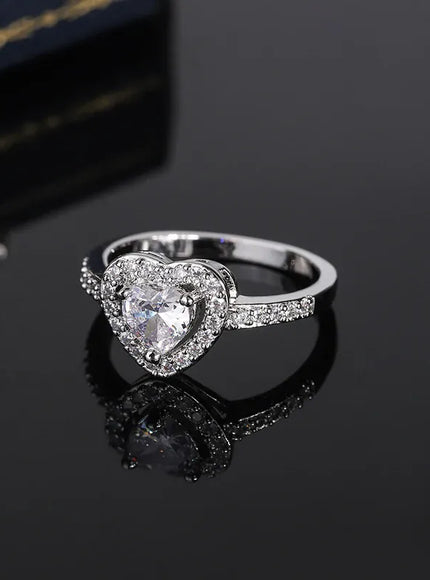 KissICON KissIcon 925 Silver Plated Ring For Women Heart Zircon