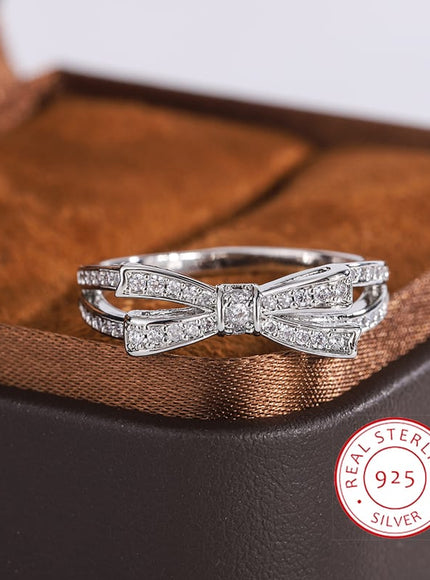 KissICON KissIcon 925 Silver Plated Ring Women - Bow Zircon Shine