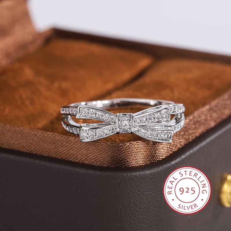 KissICON KissIcon 925 Silver Plated Ring Women - Bow Zircon Shine