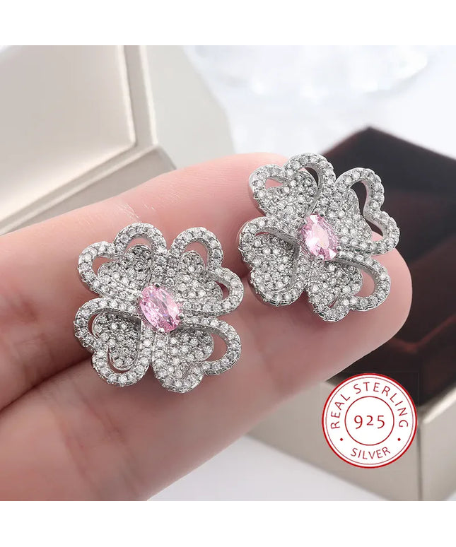 KissICON KissIcon 925 Silver Zircon Flower Earrings Gift Women