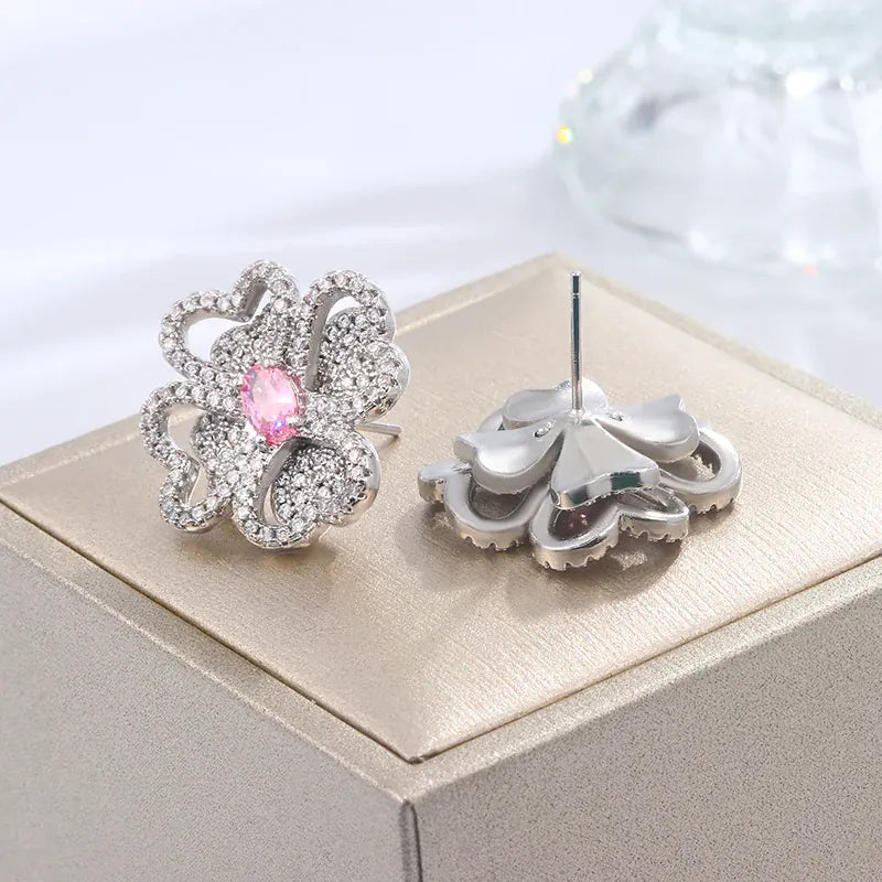 KissICON KissIcon 925 Silver Zircon Flower Earrings Gift Women