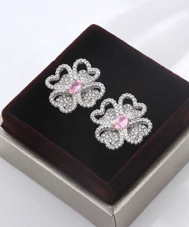 KissICON KissIcon 925 Silver Zircon Flower Earrings Gift Women