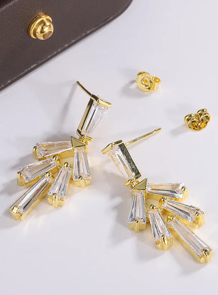 KissICON KissIcon AAAA Zircon Earrings Long Drop Silver Plated