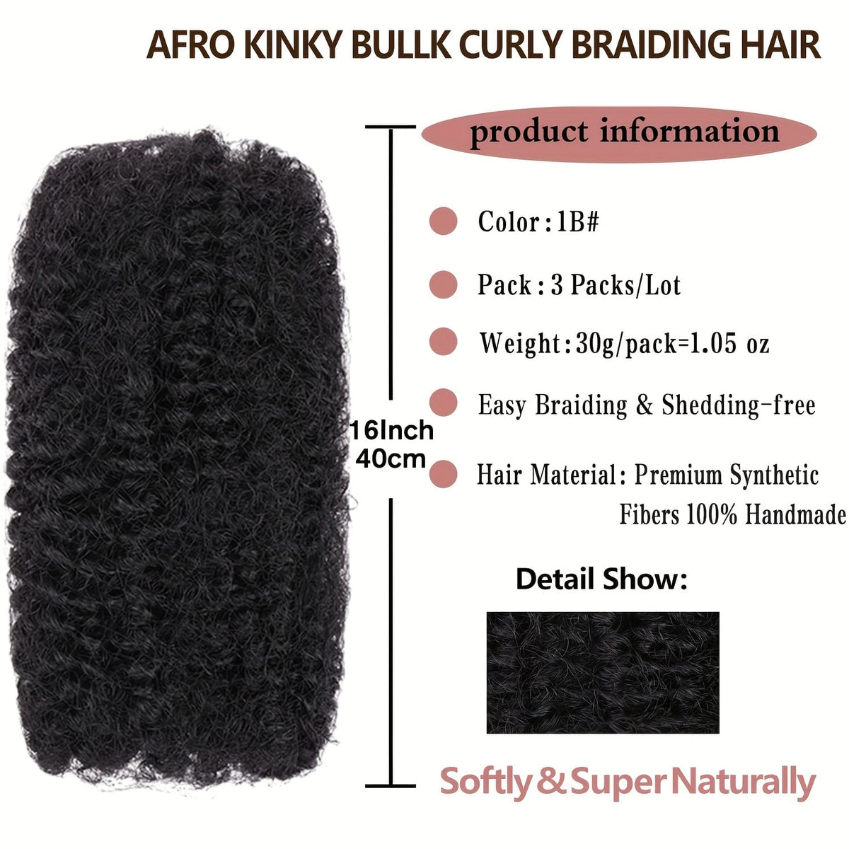 KissICON KissIcon Afro Kinky Curly Braiding Hair 16In -