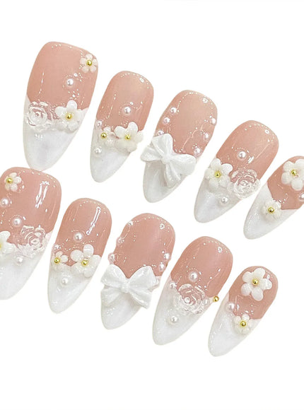 KissICON KissIcon Almond False Nails French Style 3D Bowknot