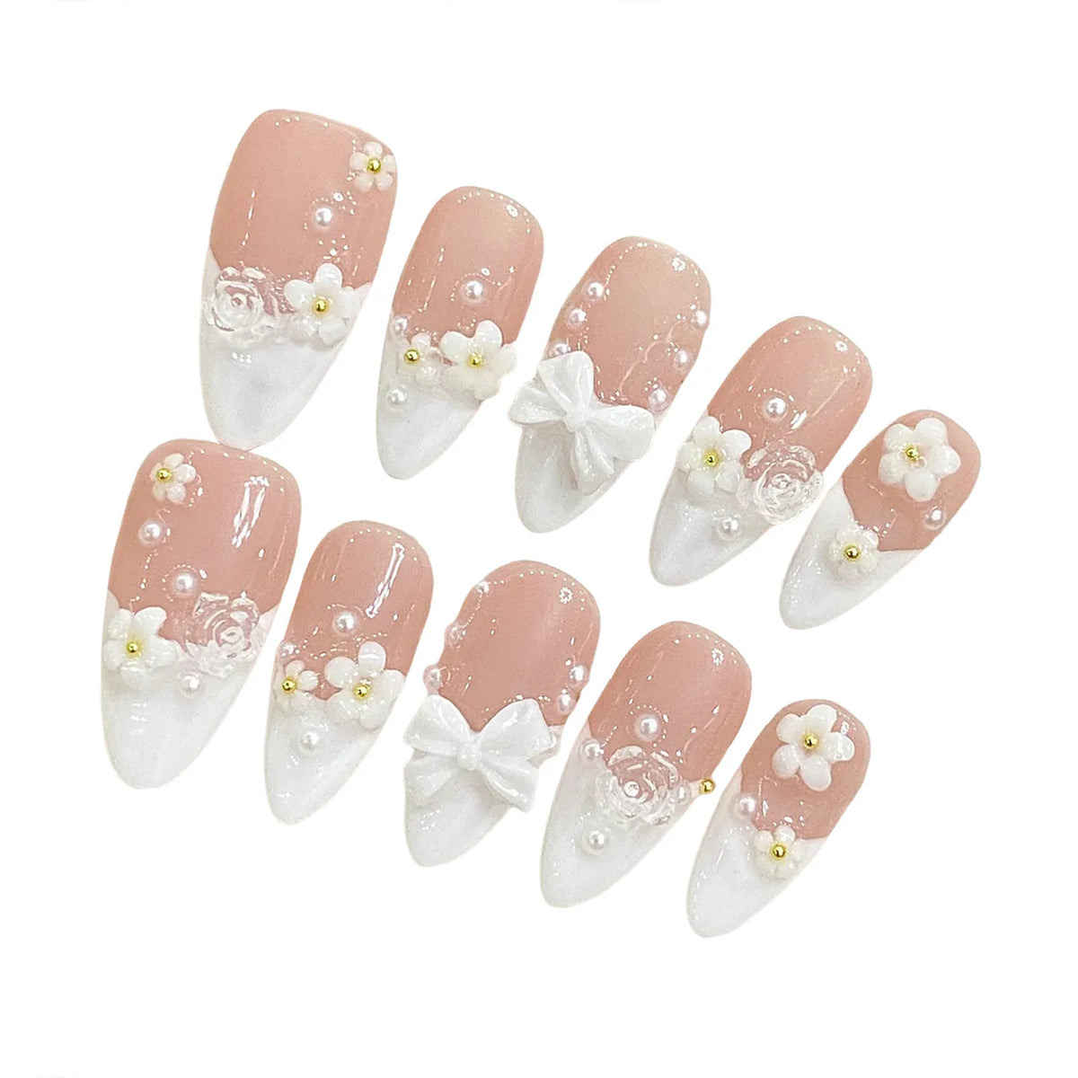 KissICON KissIcon Almond False Nails French Style 3D Bowknot