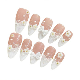 KissICON KissIcon Almond False Nails French Style 3D Bowknot