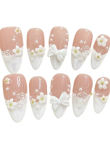 KissICON KissIcon Almond False Nails French Style 3D Bowknot
