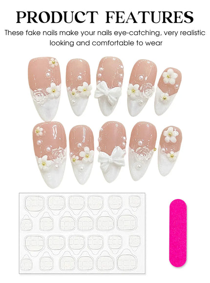 KissICON KissIcon Almond False Nails French Style 3D Bowknot