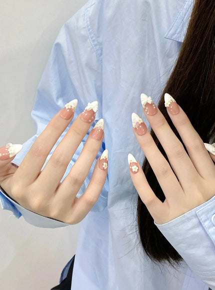 KissICON KissIcon Almond False Nails French Style 3D Bowknot