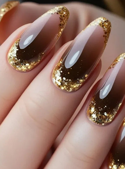 KissICON KissIcon Almond False Nails Glitter French - Glossy