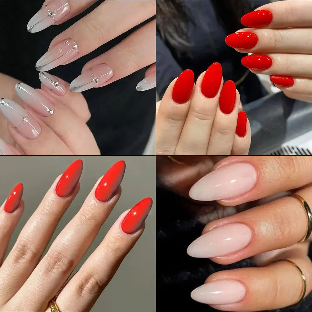 KissICON KissIcon Almond Nails Set - Red White Glossy