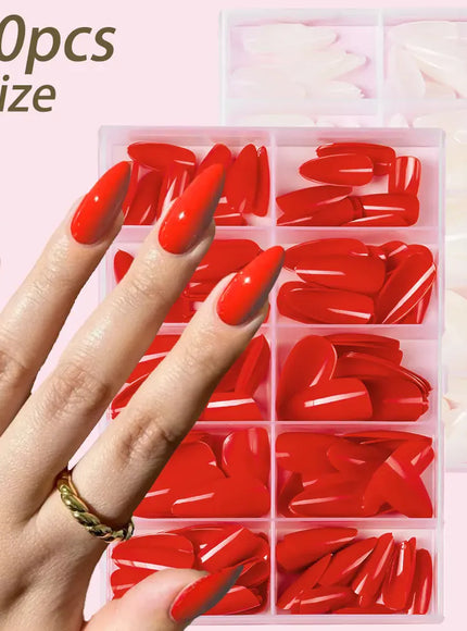 KissICON KissIcon Almond Nails Set - Red White Glossy