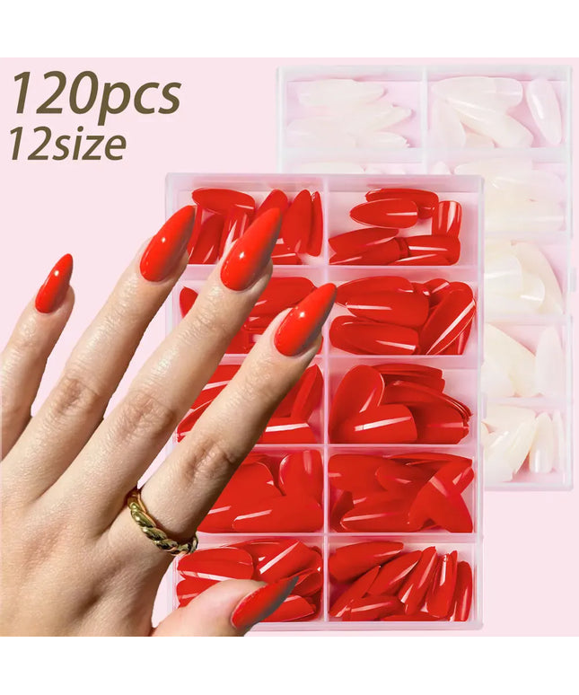 KissICON KissIcon Almond Nails Set - Red White Glossy