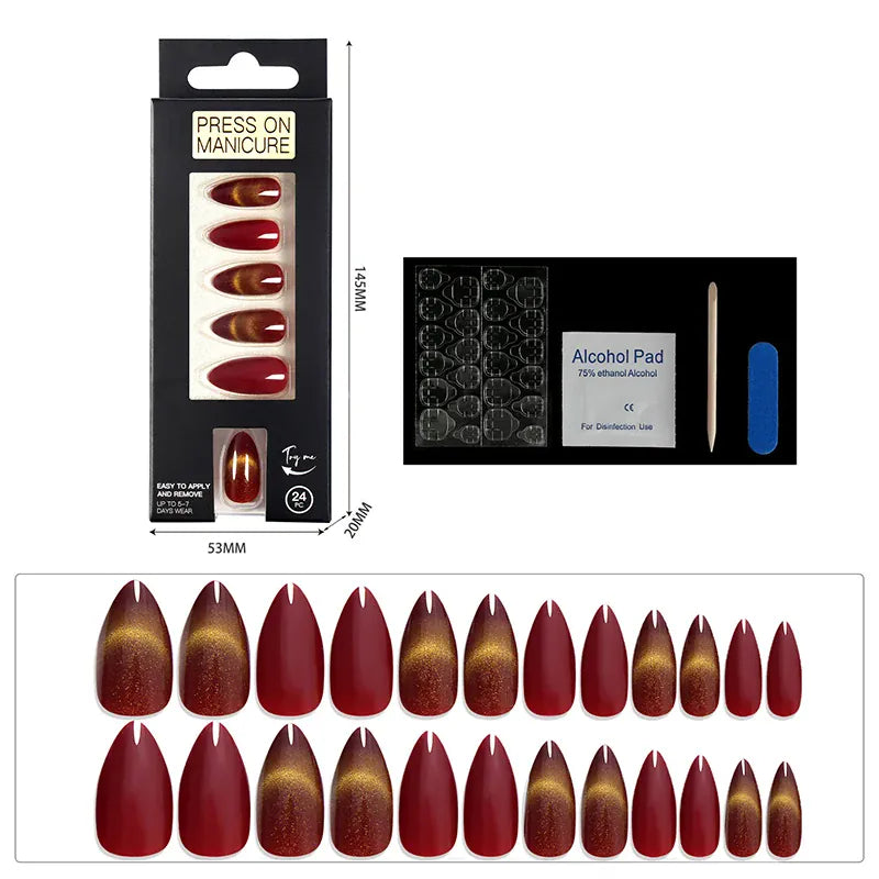 KissICON KissIcon Almond Press On Nails Cat Eye Design