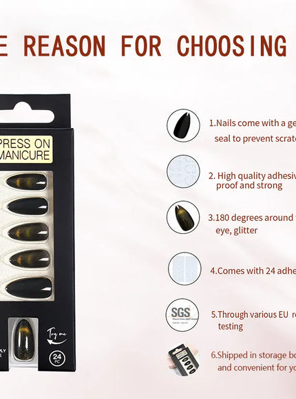 KissICON KissIcon Almond Press On Nails Cat Eye Design