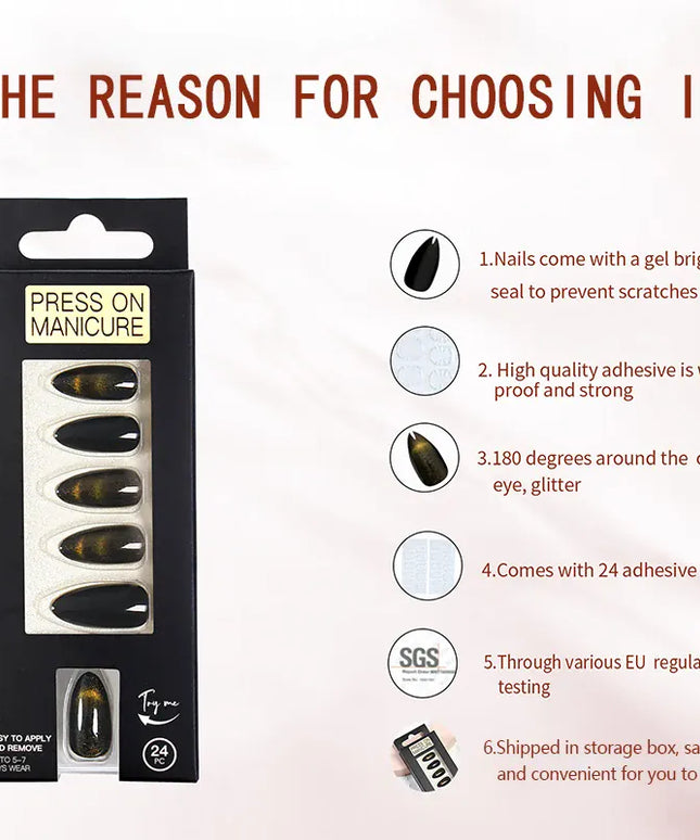 KissICON KissIcon Almond Press On Nails Cat Eye Design