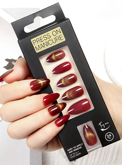 KissICON KissIcon Almond Press On Nails Cat Eye Design
