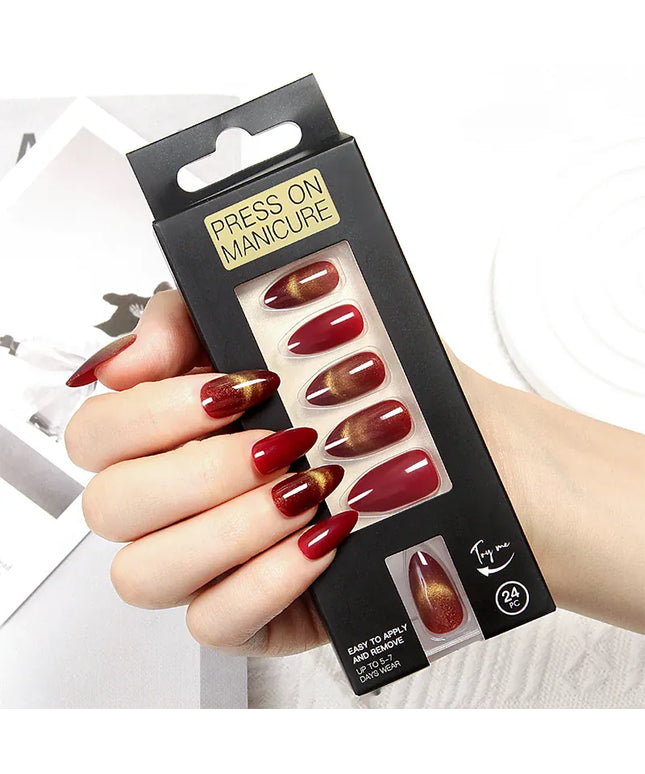 KissICON KissIcon Almond Press On Nails Cat Eye Design