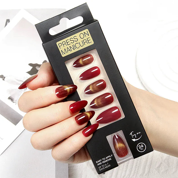 KissIcon Almond Press On Nails Cat Eye Design