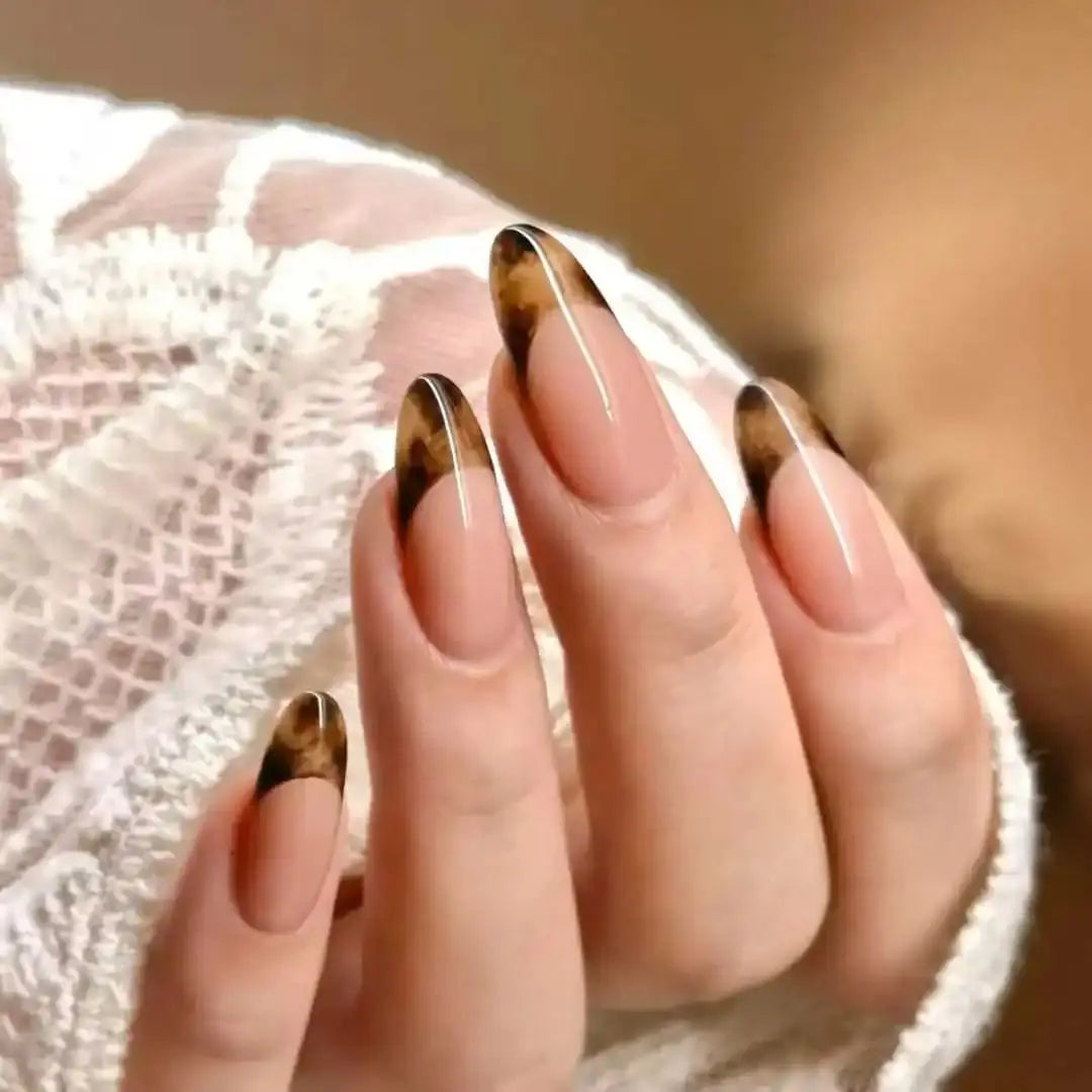 KissICON KissIcon Autumn Nails Handmade Caramel French Leopard