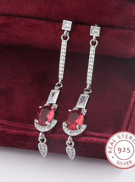 KissICON KissIcon Baguette Ruby Tassel Diamond Stud Earrings - S925