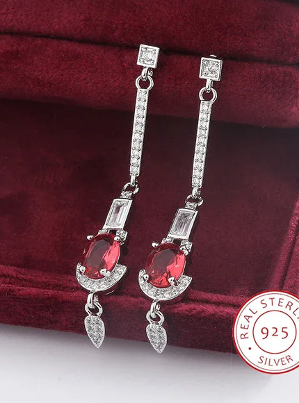 KissICON KissIcon Baguette Ruby Tassel Diamond Stud Earrings - S925