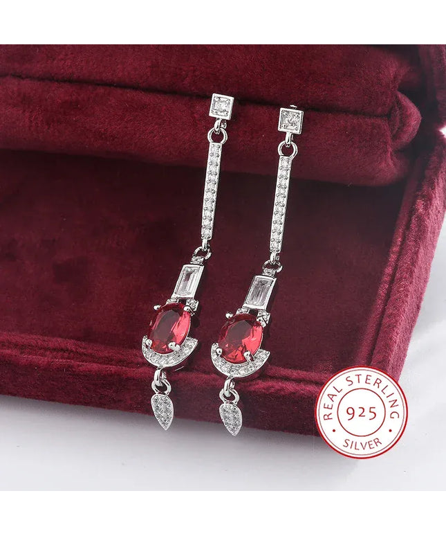 KissICON KissIcon Baguette Ruby Tassel Diamond Stud Earrings - S925