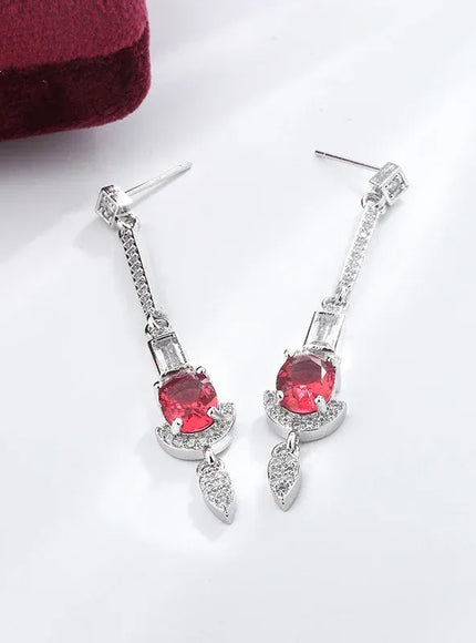 KissICON KissIcon Baguette Ruby Tassel Diamond Stud Earrings - S925