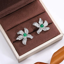 KissICON KissIcon Beautiful 925 Silver Earrings - Green Zircon Flower