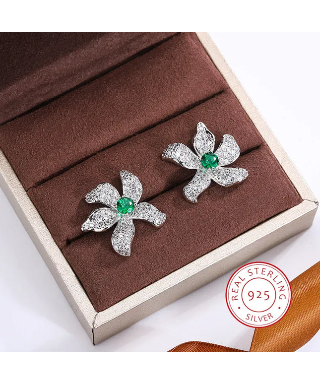 KissICON KissIcon Beautiful 925 Silver Earrings - Green Zircon Flower