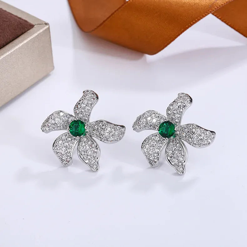 KissICON KissIcon Beautiful 925 Silver Earrings - Green Zircon Flower