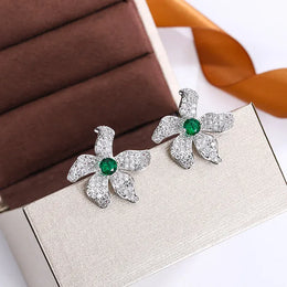 KissICON KissIcon Beautiful 925 Silver Earrings - Green Zircon Flower