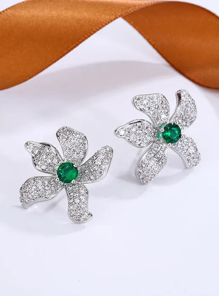 KissICON KissIcon Beautiful 925 Silver Earrings - Green Zircon Flower