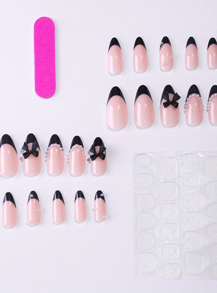 KissICON KissIcon Black French Tip Almond Nails - Glossy