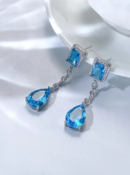KissICON KissIcon Blue Crystal Zirconia Earrings - S925 Silver Plated