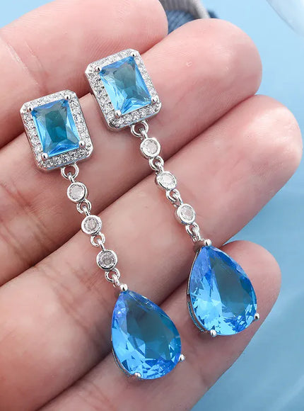 KissICON KissIcon Blue Crystal Zirconia Earrings - S925 Silver Plated
