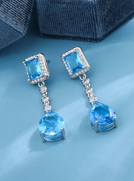 KissICON KissIcon Blue Crystal Zirconia Earrings - S925 Silver Plated