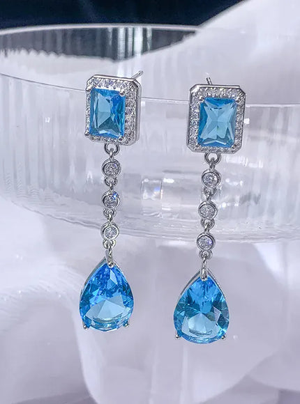 KissICON KissIcon Blue Crystal Zirconia Earrings - S925 Silver Plated