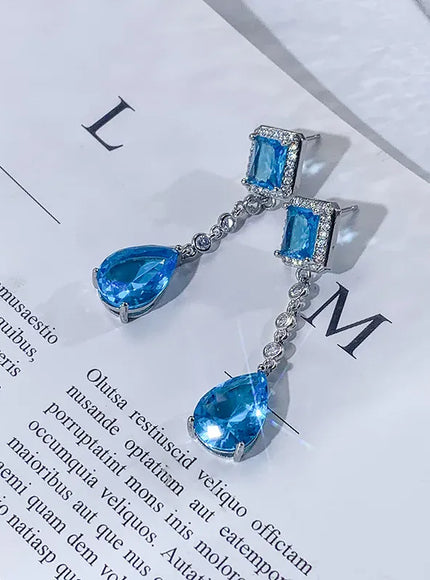 KissICON KissIcon Blue Crystal Zirconia Earrings - S925 Silver Plated